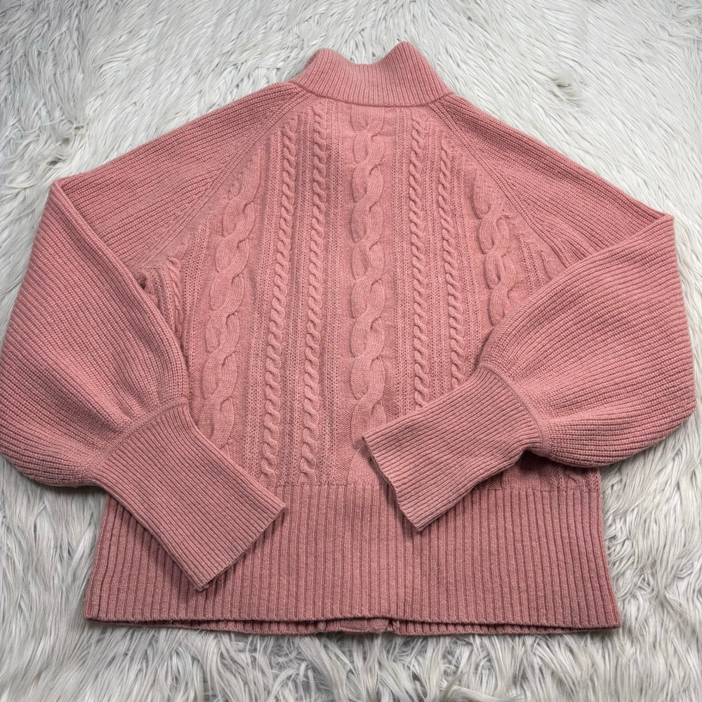 J.Crew Women's M Pink Balloon Sleeve Cable Knit Cardigan Cottagecore Preppy - Picture 5 of 5
